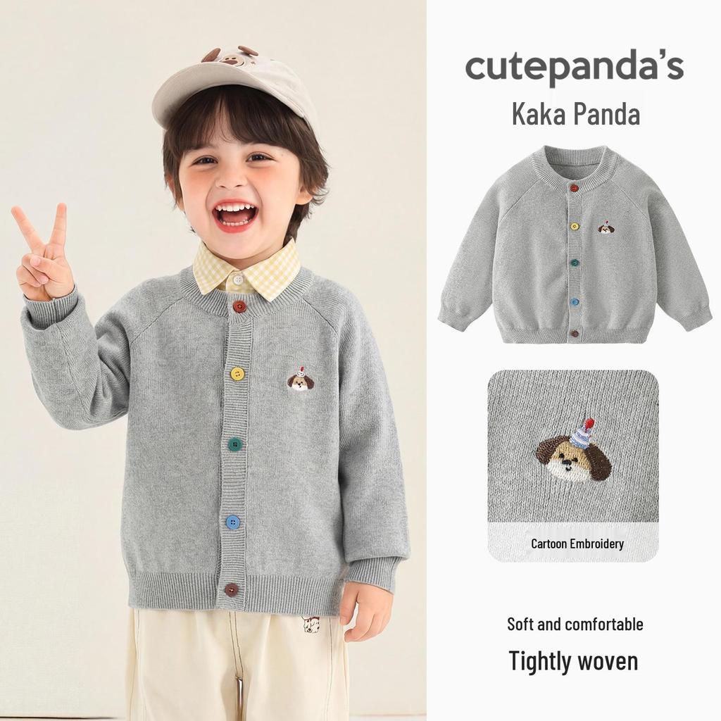 Детский вязаный кардиган Kaka Panda - Весенний наряд для мальчиков и девочек, Повседневный топ для малышей на весну и осень
