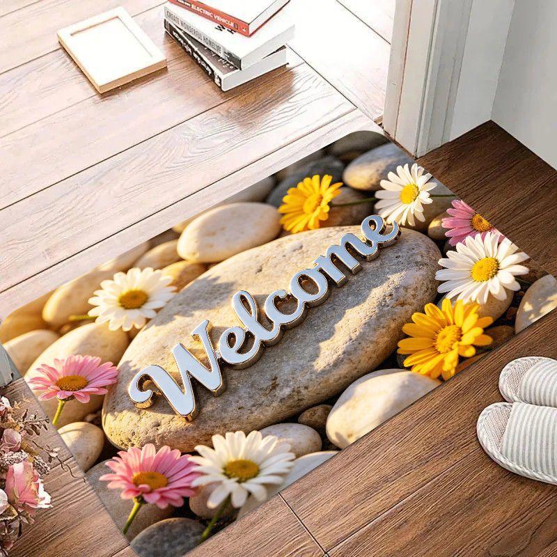 stone daisy flower door mat, entrance non slip carpet, indoor and outdoor entrance floor mat, home decoration