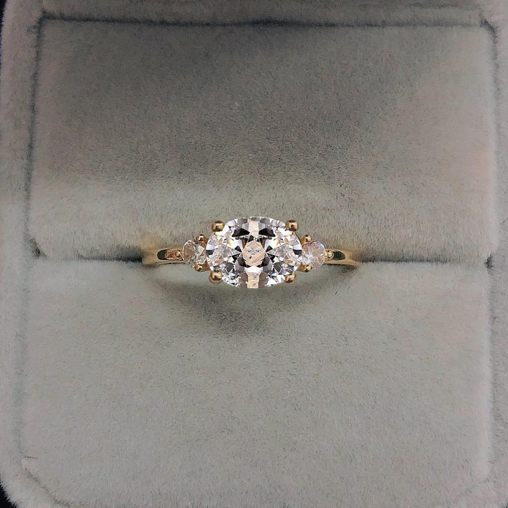 ZHOUYANG Wedding Ring For Women Simple Classic Oval Candy Stone Zircon Light Gold Color Engagement Gift Fashion Jewelry R865