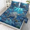 4-Piece Bed Sheet Set For Sea Turtles, Including 1 Flat Sheet, 1 Extra-Large Flat Sheet, 2 Pillowcases (Blue Tone, Seaside View)