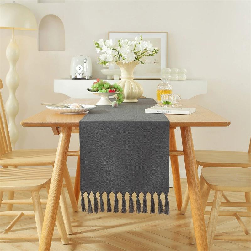 Tassel Table Runner, Linen Blend Rustic Farmhouse Style Kitchen Table Decoration Holiday Wedding Party Dinning Decor