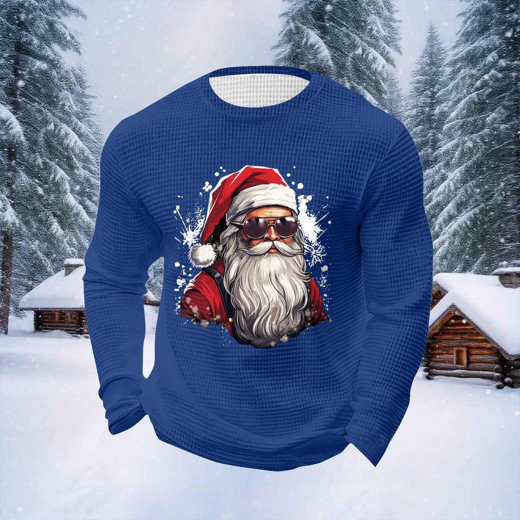 Мужские топы с рождественским принтом, с круглым вырезом и длинными рукавами, мужские спортивные топы больших размеров в повседневном стиле с круглым вырезом