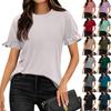 Ladies Summer Solid Color Short Sleeve Ruffle Round Neck T-Shirt