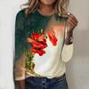 Tops For Spring&Autumn Safflower Floral Print Round Neck Long Sleeve T-shirt Fall Casual Slim Pullover Women's Long Sleeve Top