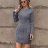 Осень Зима Повседневное Приталенное Мини-платье Модное с Длинным Рукавом Эластичное Платье-свитер с О-образным вырезом Однотонное Облегающее Вязаное Платье Женское