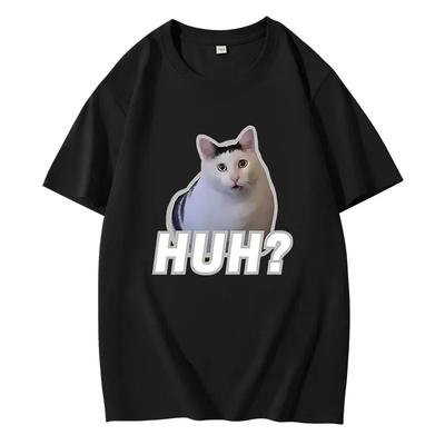 Милые футболки Huh Cat Meme, забавные классические женские футболки унисекс, одежда Harajuku Aesthetic, винтажные унисекс-футболки, хлопковые топы