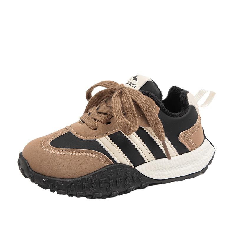 Новые осенне-зимние детские кроссовки Модные спортивные повседневные кроссовки с хлопковой подкладкой и плюшем