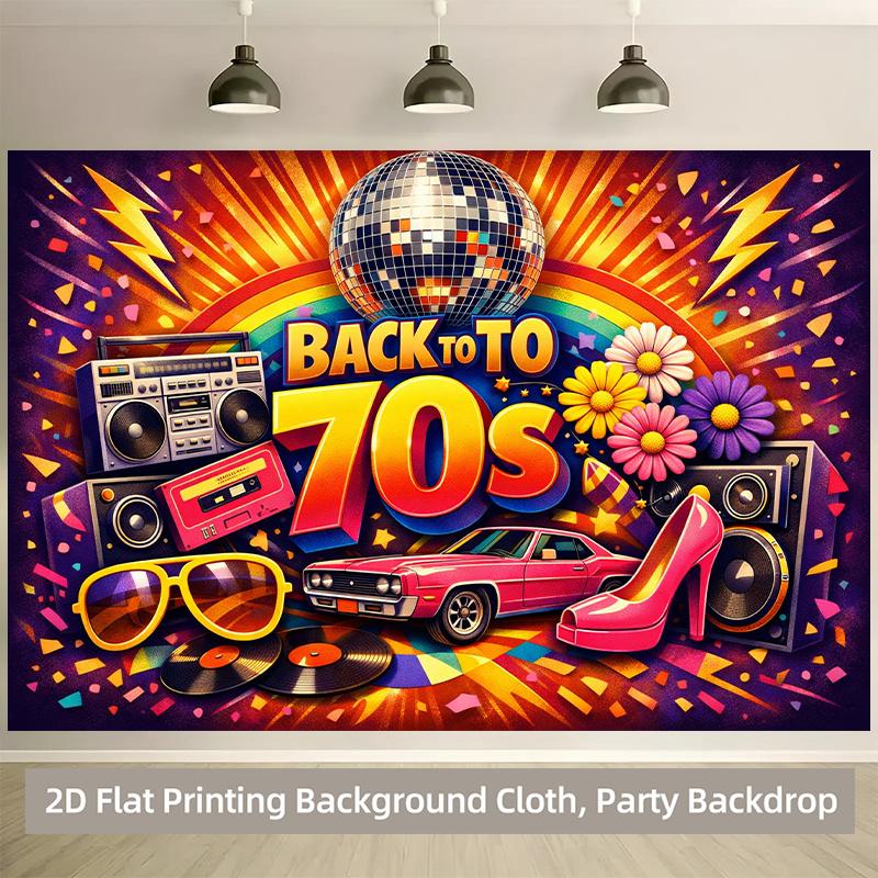 1 piece of 2D background fabric polyester background fabric featuring retro elements from the 1970s and colorful elements