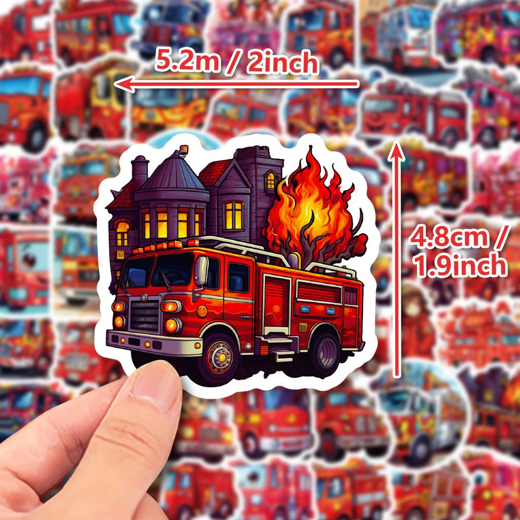 50 Fire Truck Stickers Children'S Cartoons Fire Truck Stickers Kindergarten Early Education Skateboard Stickers