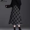 Женская осенне-зимняя вязаная юбка средней длины с кисточками и высокой талией, клетчатая юбка