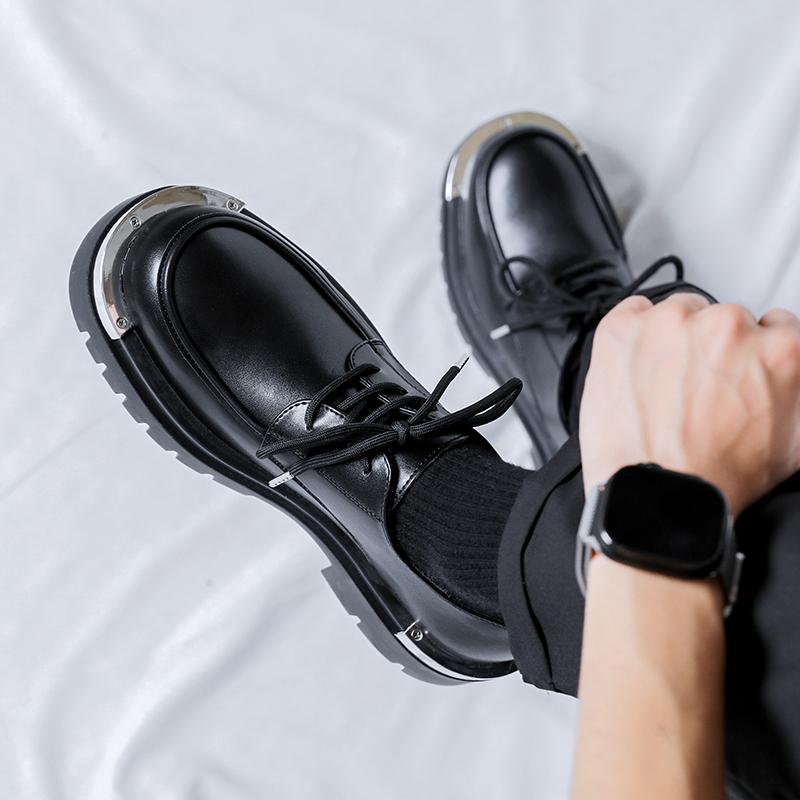Мужская обувь на платформе в японском стиле Харадзюку, корейская металлическая мода, черная, деловая, свадебная, кожаная обувь для мужчин на платформе, повседневная, карго, обувь