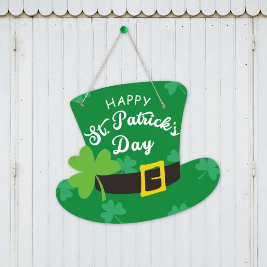 St. Patrick's Day Welcome Door Sign Irish Shamrock Top Hat Plaid Paper Door Hanging Sign Front Door Hanger Decoration Decorative Wall Plaque
