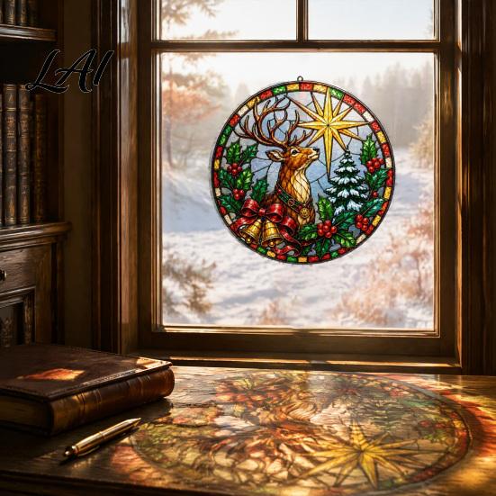 Decorative Window Stickers Christmas Stained Glass Film Sun Rainbow Style Cling Catcher Static Elk Holly
