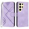 For Samsung Galaxy S24 Ultra Wallet Case Line Imprinted PU Leather Phone Cover with Strap