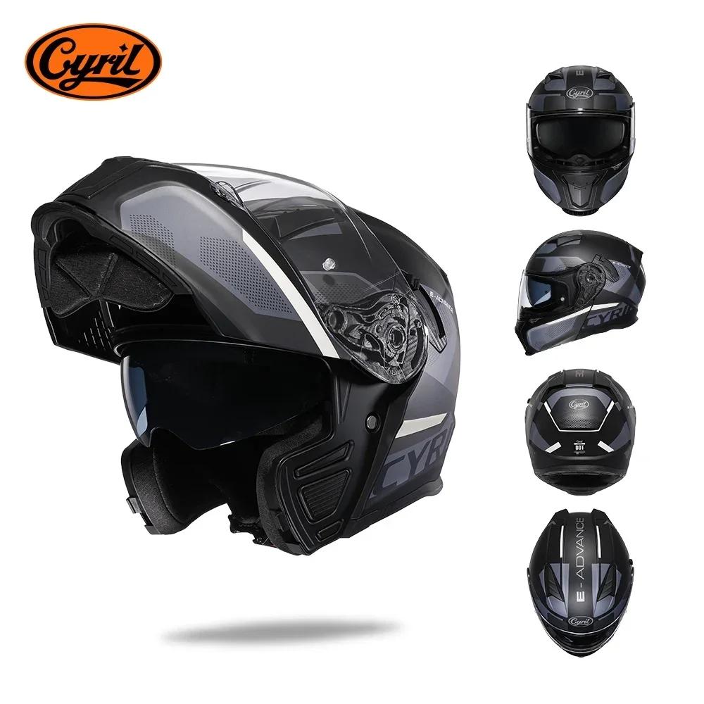 Flip Up Modular Motorcycle Helmets ABS Outer Shell with Double Visor Cyril Motocross Helmet DOT Approved capacete motocross