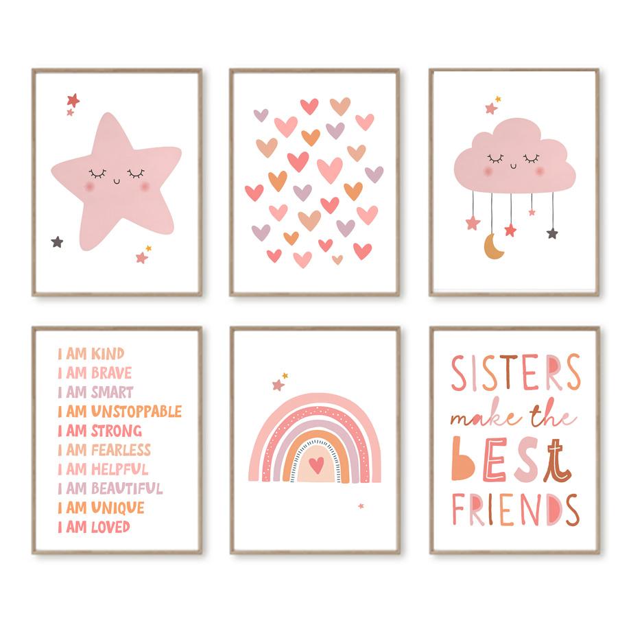 Картина на холсте Звезда Луна Радуга Облако Вдохновляющие Плакаты Печать Детские Скандинавские Детские Настенные Картины Декор Детской Комнаты Для Девочек