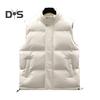 Men Vest Stand Collar Sleeveless Zipper Placket Warm Winter Jacket with Pockets Solid Color Thickened Outerwear