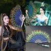 1PC Folding Fan Colorful Peacock Feather Home Decoration Embroidery Sequin High Quality Dance Hand Fans