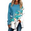Women's Casual  Plus Size Long Sleeved Round  Printed T-shirt Top Pullover