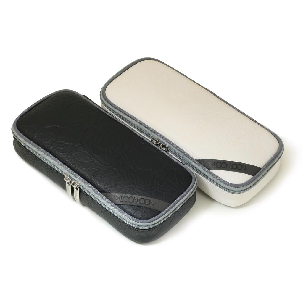 LOONLOON 665 Paper Pencil Large Made with Washi Paper Case, White, Capacity, Two-Story Design, Multifunctional, Stylish,