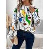 EMERY ROSE Women Casual Portrait Print Loose Crew Neck Long Sleeve T-Shirt, Suitable For Autumn/Winter
