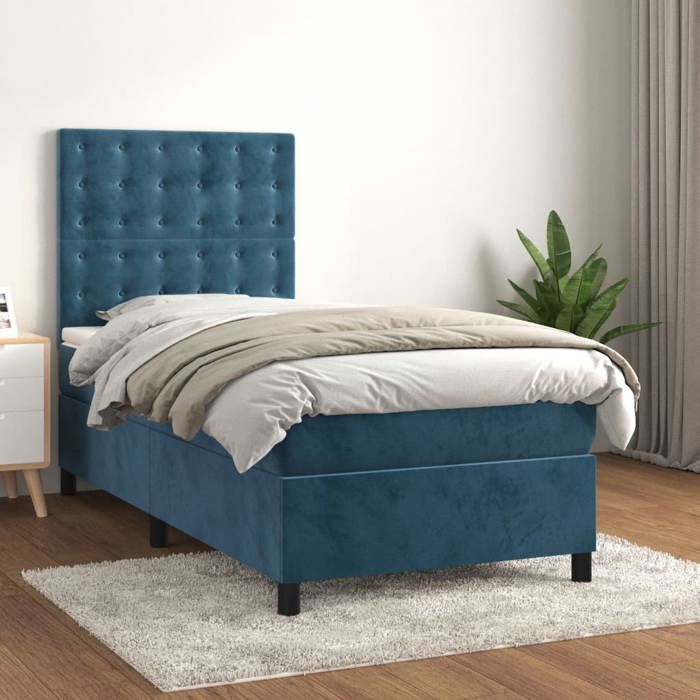 Maison Exclusive - Sommier à lattes de lit avec matelas Bleu foncé 90x200 cm
