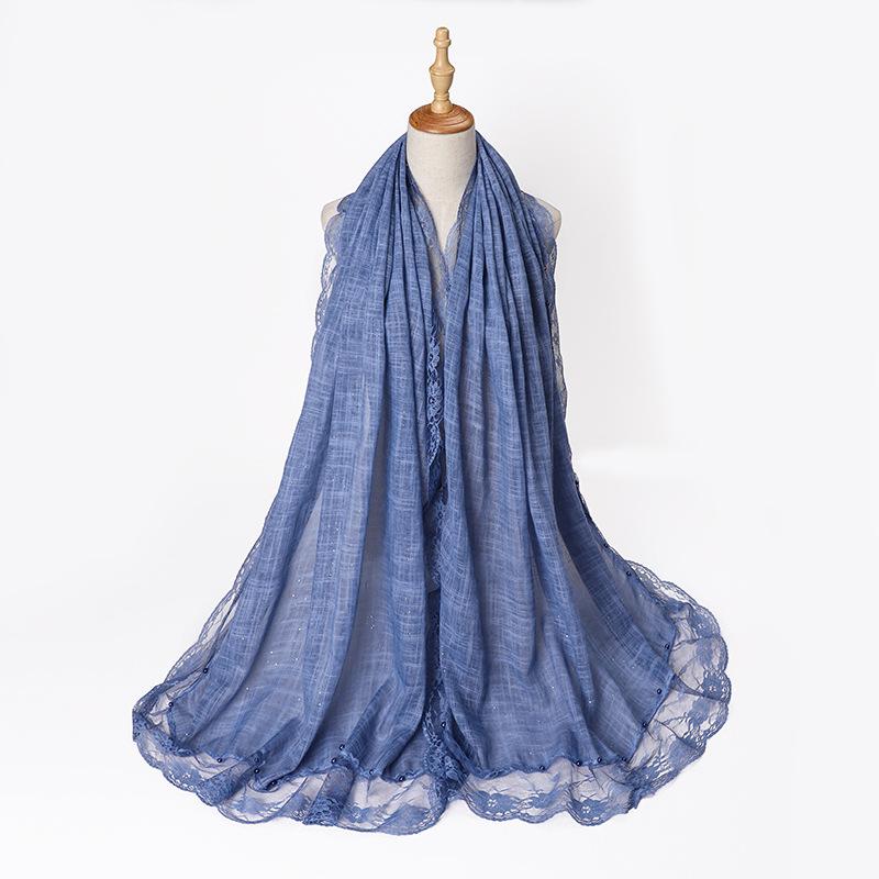 Solid Plain Lace Flower Patchwork Scarf for Women Muslim Islamic Hijab Head Scarves Shawls Female Long Pashmina Headwear