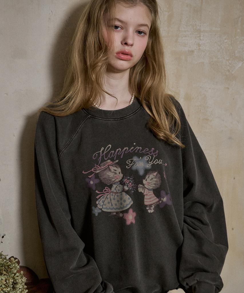 CPGN STUDIO Happy Tommy Raglan Pigment Sweatshirt Smoke Black