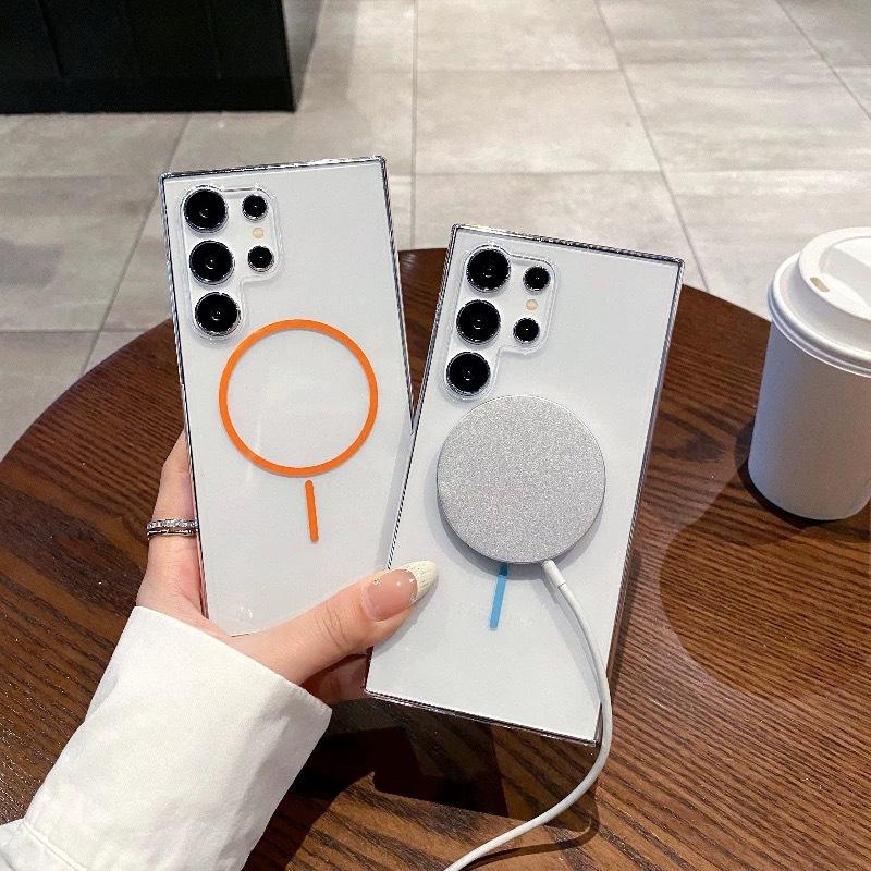 Подходит для Samsung S25 Ультратонкий Магнитный Чехол для Мобильного Телефона S24FE Макарон S23 Ультратонкий Прозрачный ПК Защитный Чехол
