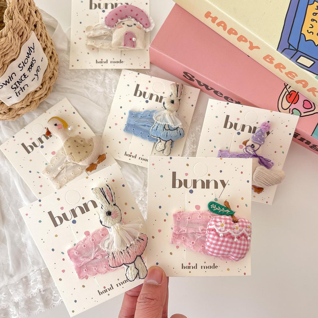 Мультяшные милые заколки для волос с кроликами, тканевые кружевные детские BB-заколки, заколки для волос для маленьких девочек, детские аксессуары для волос, головные уборы, зажимы для волос