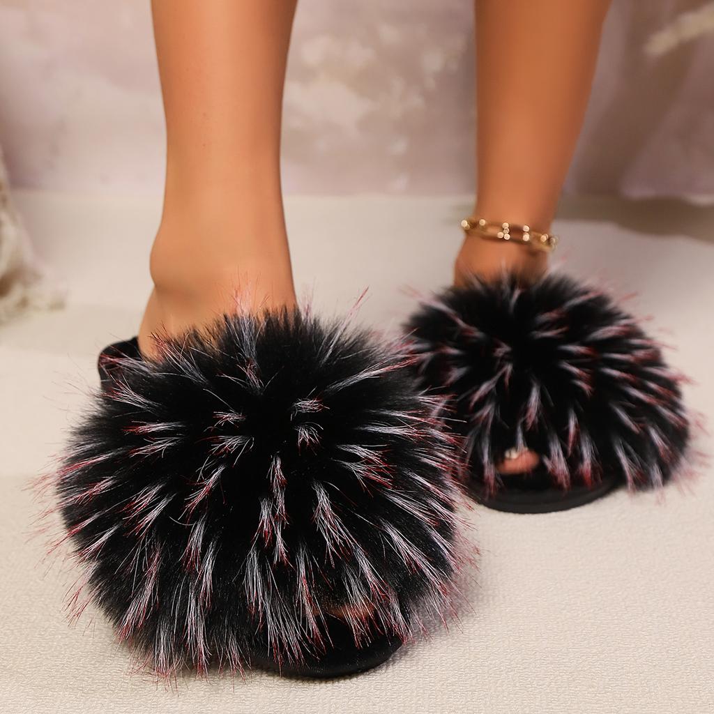 Модные тапочки из натурального меха енота для женщин 2024 года, летние пушистые домашние шлепанцы на плоской подошве, модные пляжные сандалии, шлепанцы