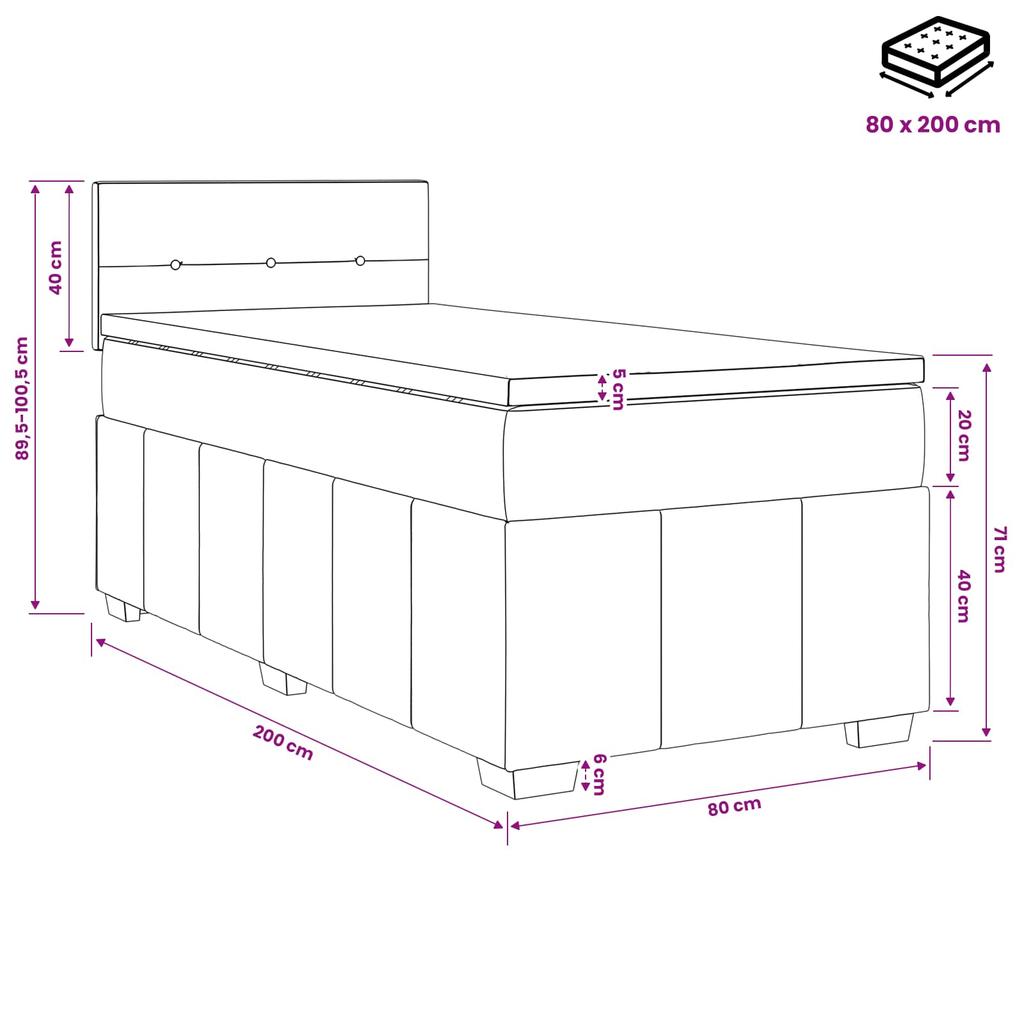 Box Spring Bed with Mattress Black 80 x 200 cm Fabric