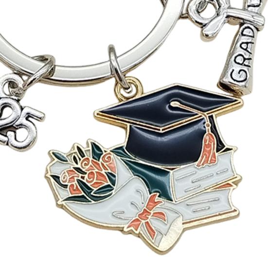 Брелок для ключей в виде выпускной шапки, прочный металлический, класс 2025 года, выпускной бакалавр, шляпа, брелок, держатель, сумка, рюкзак, подвесное украшение