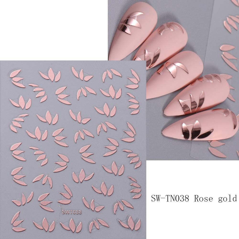 Наклейка для ногтей с горячим тиснением золотом, трехцветная роспись листьев, выдолбленный цветок, черно-белая звезда, клейкая наклейка на заднюю часть ногтя