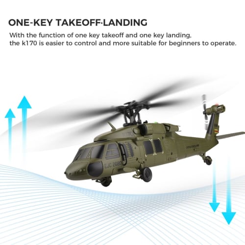 Razordon WL K170 Blackhawk RC Helicopter, 2.4G 4CH Flybarless 6-Axis Gyroscope High-Altitude Hovering RC Military Helicopter with Display Stand and Ap