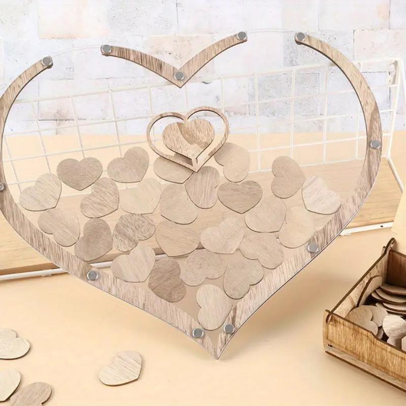 Heart Shaped Frame Wooden Love Signature Guest Book Rustic Drop Box With Heart Tags Wedding Birthday Party Props Desktop Decor