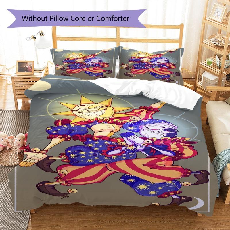 Sun Moon Clown Cartoon Character Print 3‑Pieces Duvet Cover Set Game Art Bedding Bedroom Home Decor Without Pillow Core Comforter