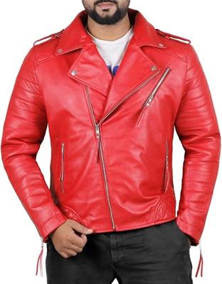 Lambskin Stylish Men's Jacket Red Leather Handmade Genuine Motorcycle Soft Fit