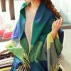 Women Winter Colorful Plaid Print Scarf Tassel Trim Imitation Cashmere Thick Shawl Elegant Large Long Warm Scarf Fashion Accessories