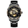 Men's Mechanical Watch, Black Skeleton Mechanical Fashion Business Automatic Punk Style with Stainless Steel Band