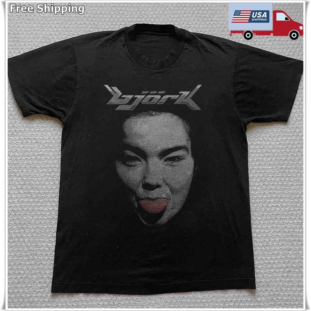 Retro Bjork Pop 90s Unisex Black Cotton T-shirt