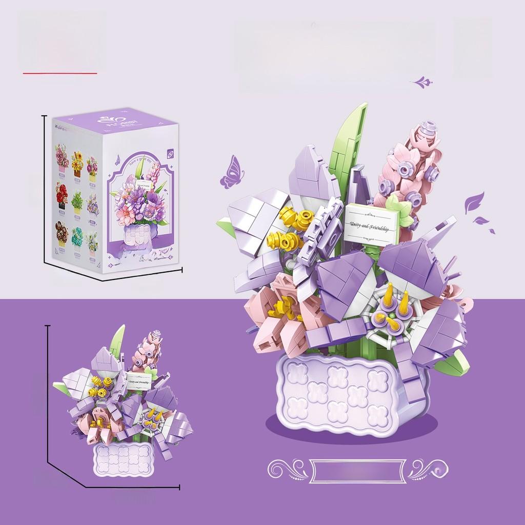 Пластиковая корзина с подсолнухами, гвоздиками, розами, строительные блоки с DIY сборкой для девочек и домашнего декора