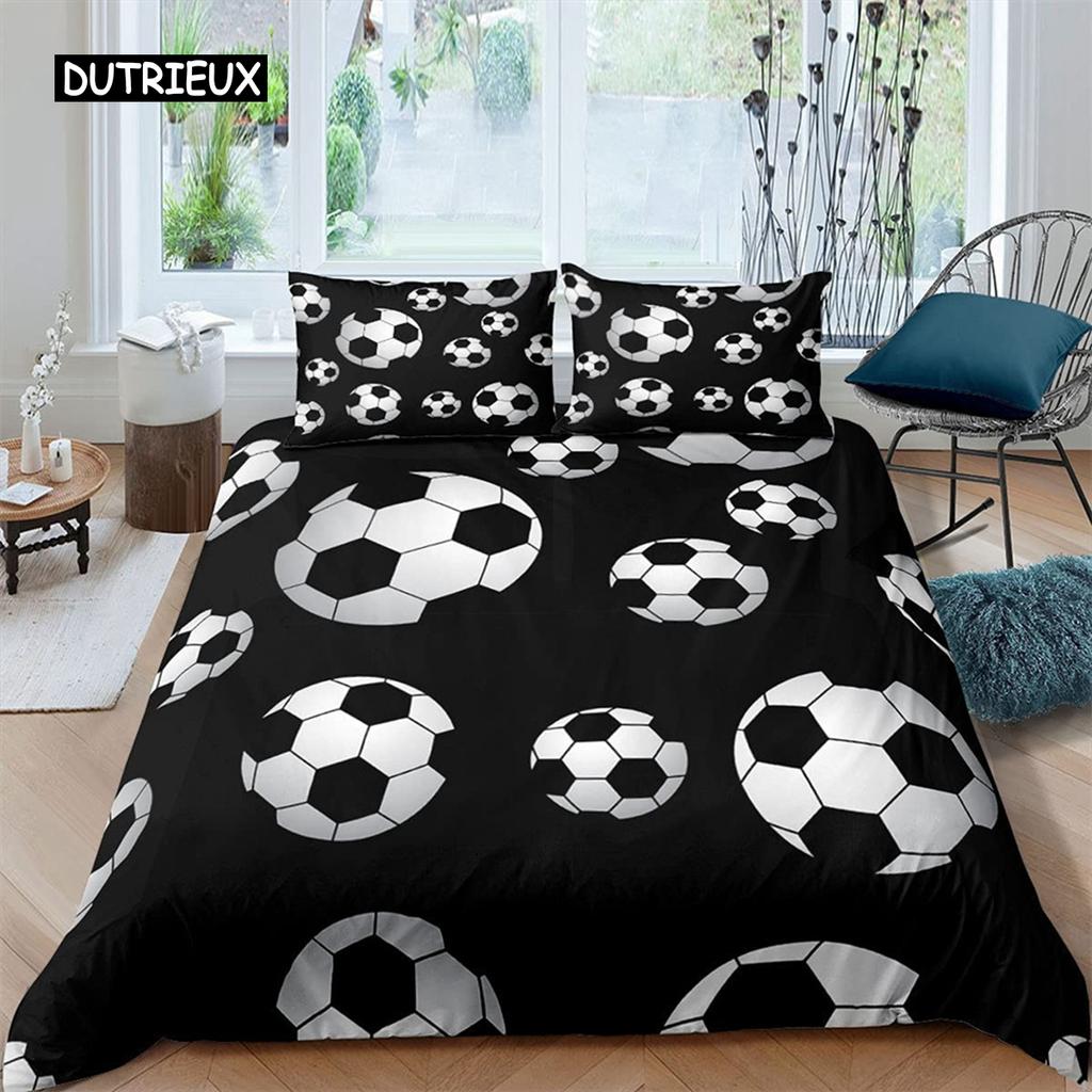 Flame Soccer Duvet Cover Set Football Polyester Comforter Cover for Kids Teens Boys Soccer Lover Bedding Set Bedroom Decoration