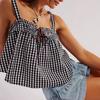 Yousheng сексуальный жилет женский клетчатый принт слинг-топ со шнуровкой свободный крой короткие топы регулируемый жилет с украшением на груди
