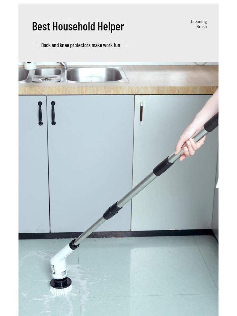 Cordless Electric Spin Scrubber with Long Handle and Crevice Brush for Kitchen and Bathroom