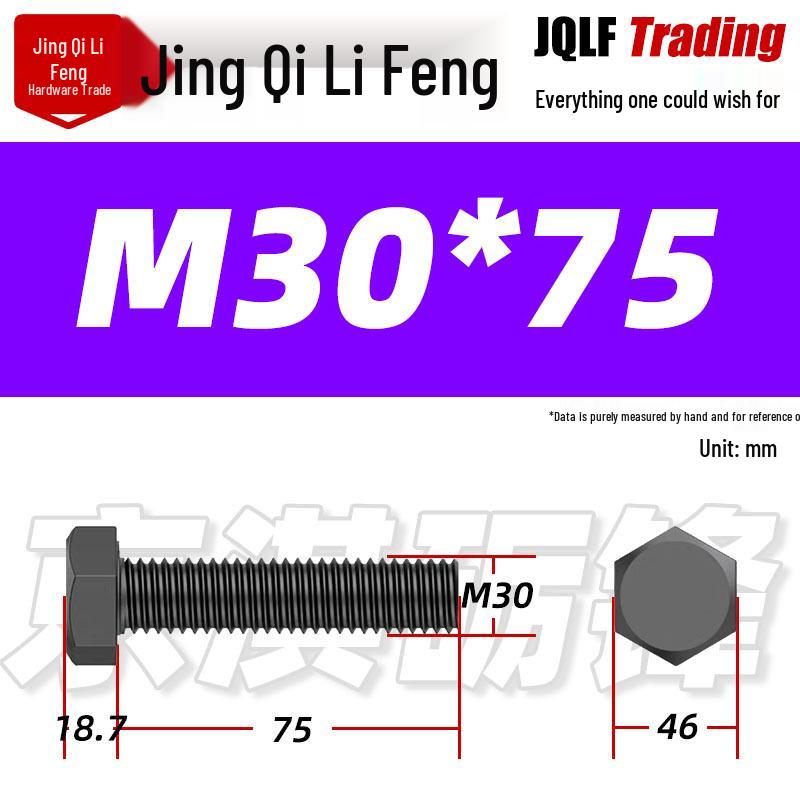 12.9 Grade High-Strength Blackened Hex Bolt M22-M48