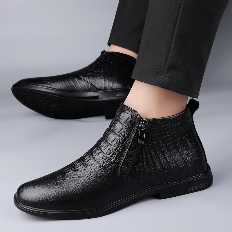 Роскошные брендовые зимние плюшевые мужские ботинки «Челси», кожаные мужские дизайнерские ботильоны, модные повседневные деловые черные ботинки, ковбойские сапоги