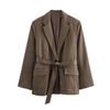 2025 Весенний женский модный пиджак-костюм с лацканами и длинными рукавами, с поясом
