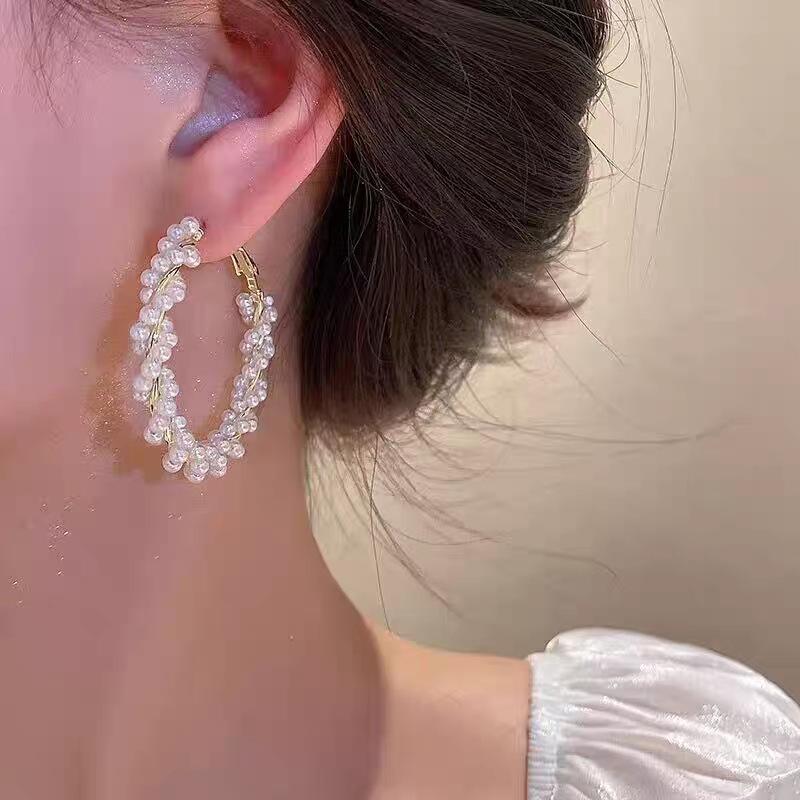 Серьги-серьги с жемчугом, ручной вязки, серебряная игла, модные, легкая роскошь, женские, для темперамента, универсальные, с бусинами