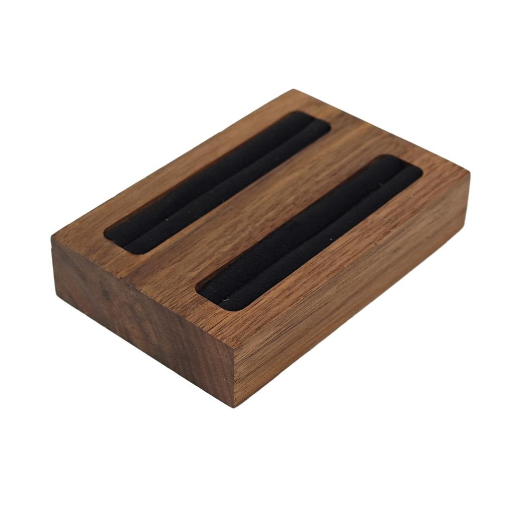 HeMu Walnut Double-slot Ring Displaystand Jewelry Storage Plate Counterjewelry Ornaments Props Solid Wood Ringdisplay Stand